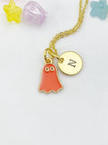 Gold Red Ghost Charm Necklace, Halloween Jewelry Gift for Girl or Women N6013R