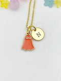 Gold Red Ghost Charm Necklace, Halloween Jewelry Gift for Girl or Women N6013R