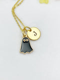 Gold Black Ghost Charm Necklace, Halloween Jewelry Gift for Girl or Women N6013B