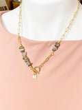 Gold Labradorite Paperclip Toggle Clasp Necklace for Women, N6105