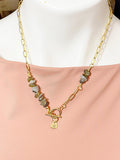 Gold Labradorite Paperclip Toggle Clasp Necklace for Women, N6105