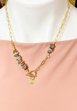 Gold Labradorite Paperclip Toggle Clasp Necklace for Women, N6105