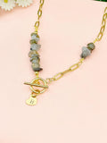 Gold Labradorite Paperclip Toggle Clasp Necklace for Women, N6105