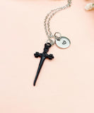 Black Cross Sword Charm Necklace, N6744