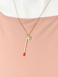 Gold Large Red Matchstick Charm Necklace for Women, N6746