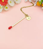 Gold Large Red Matchstick Charm Necklace for Women, N6746