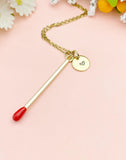 Gold Large Red Matchstick Charm Necklace for Women, N6746