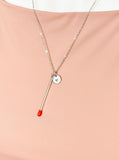 Silver Large Red Matchstick Charm Necklace for Women, N6747