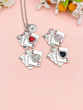 Silver King Queen Ace of Heart Charm Necklace, N6749