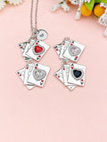 Silver King Queen Ace of Heart Charm Necklace, N6749