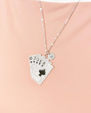 Silver Royal Straight Flush Playing Cards Poker Hand Charm Necklace, N6750