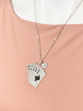 Silver Royal Straight Flush Playing Cards Poker Hand Charm Necklace, N6750