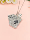 Silver Royal Straight Flush Playing Cards Poker Hand Charm Necklace, N6750