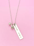 Silver Barbell 315 lbs Weightlifting Charm Necklace, N6754