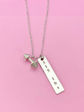 Silver Barbell 315 lbs Weightlifting Charm Necklace, N6754