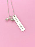 Silver Barbell 315 lbs Weightlifting Charm Necklace, N6754