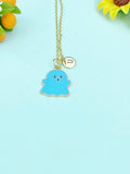 Blue Ghost Charm Necklace • Enamel Pendant, Initial Necklace