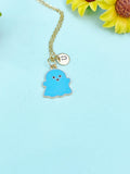 Blue Ghost Charm Necklace • Enamel Pendant, Initial Necklace