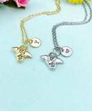 Gold or Silver Tiny Manta Ray Charm Necklace • Dainty Ocean Pendant Jewelry Gift, N6713