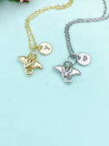 Gold or Silver Tiny Manta Ray Charm Necklace • Dainty Ocean Pendant Jewelry Gift, N6713