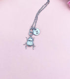 Scarab Beetle Necklace • Gold or Silver Insect Charm, Initial Pendant