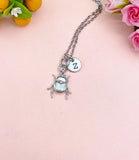 Scarab Beetle Necklace • Gold or Silver Insect Charm, Initial Pendant