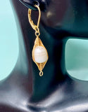 Gold Wrapped Freshwater Pearl Earrings – Teardrop Dangle, Gift for Mom or Bride, N6716