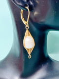 Gold Wrapped Freshwater Pearl Earrings – Teardrop Dangle, Gift for Mom or Bride, N6716