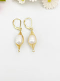 Gold Wrapped Freshwater Pearl Earrings – Teardrop Dangle, Gift for Mom or Bride, N6716
