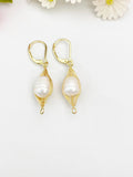Gold Wrapped Freshwater Pearl Earrings – Teardrop Dangle, Gift for Mom or Bride, N6716