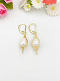 Gold Wrapped Freshwater Pearl Earrings – Teardrop Dangle, Gift for Mom or Bride, N6716