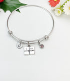 Personalized Book Lover Bracelet, Initial Charm, Stainless Steel Bangle