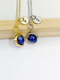 Gold Natural Lapis Lazuli Gemstone Personized Initial Necklace, N4609Z