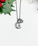 Celestial Moon and Star Necklace – Black Charm Jewelry Gift for Her or Teen, N5773B