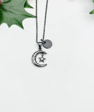 Celestial Moon and Star Necklace – Black Charm Jewelry Gift for Her or Teen, N5773B