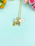 Drama Mask Necklace – Gold Theater Charm with Personalized Initial Charms A–Z Gift for Performer, N4893