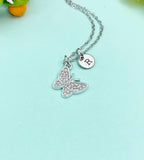 Butterfly Necklace – Silver Pendant with Personalized Initial Charms Gift for Her or Teen, N5883S