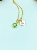 Evil Eye Necklace – Tiny Gold Pendant with Personalized Initial Charm Gift for Her, N577D