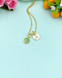 Evil Eye Necklace – Tiny Gold Pendant with Personalized Initial Charm Gift for Her, N577D