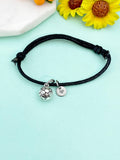 Soccer Charm Bracelet – Black Cord with Personalized Initial Charms A–Z Gift for Athlete, N2156W