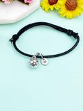 Soccer Charm Bracelet – Black Cord with Personalized Initial Charms A–Z Gift for Athlete, N2156W