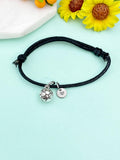 Soccer Charm Bracelet – Black Cord with Personalized Initial Charms A–Z Gift for Athlete, N2156W