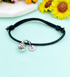 Soccer Charm Bracelet – Black Cord with Personalized Initial Charms A–Z Gift for Athlete, N2156W