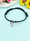 Eagle Charm Bracelet – Black Cord with Personalized Initial Charms A–Z Gift for Him or Her, N348W