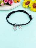 Eagle Charm Bracelet – Black Cord with Personalized Initial Charms A–Z Gift for Him or Her, N348W