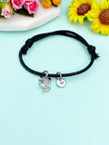 Eagle Charm Bracelet – Black Cord with Personalized Initial Charms A–Z Gift for Him or Her, N348W