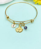 Ginkgo Leaf Bracelet – Gold Bangle with Personalized Initial Charms A–Z Gift for Her, N1804