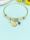 Ginkgo Leaf Bracelet – Gold Bangle with Personalized Initial Charms A–Z Gift for Her, N1804