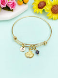 Ginkgo Leaf Bracelet – Gold Bangle with Personalized Initial Charms A–Z Gift for Her, N1804