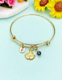 Ginkgo Leaf Bracelet – Gold Bangle with Personalized Initial Charms A–Z Gift for Her, N1804